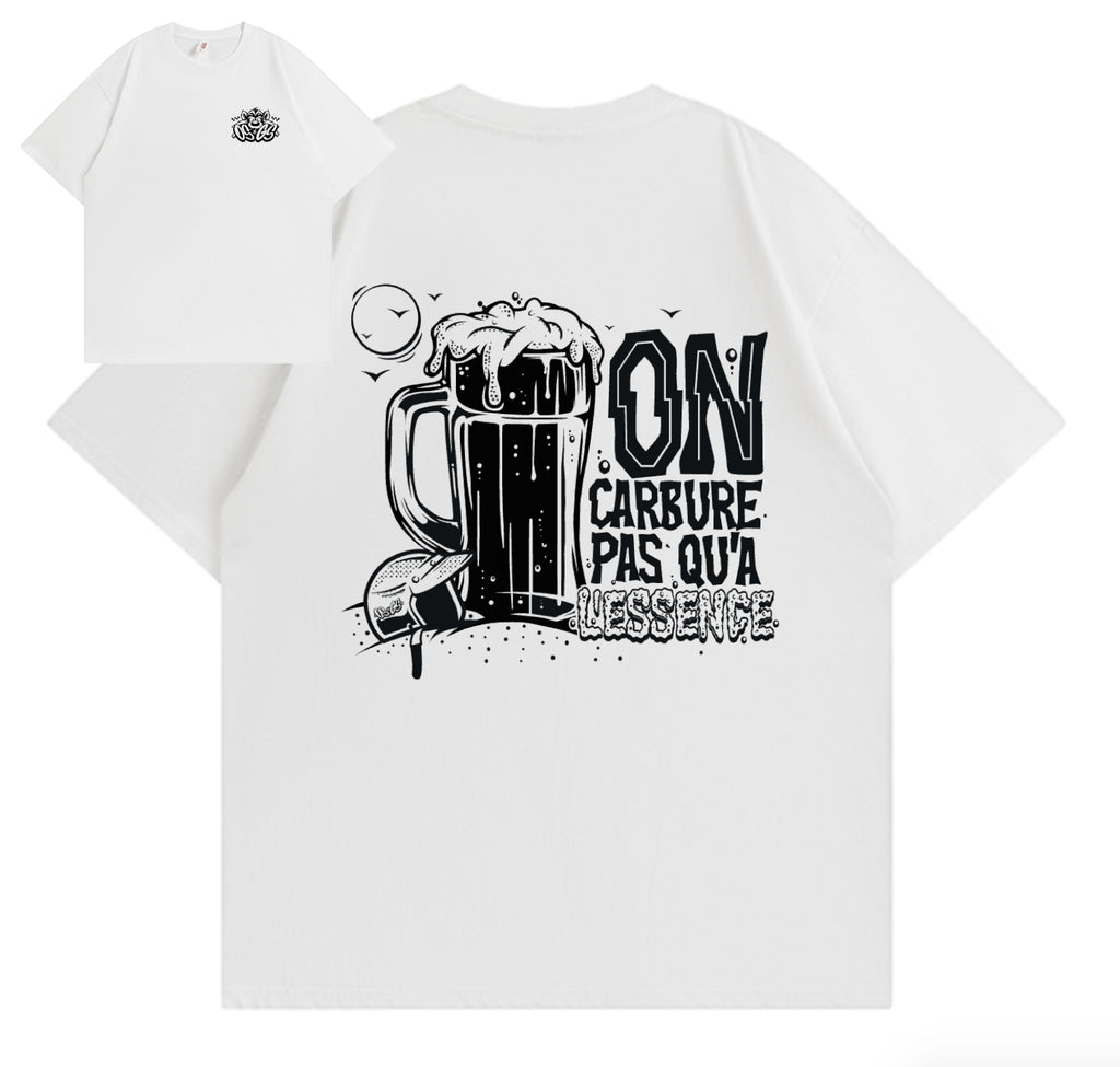 T-Shir OSGS – "On carbure pas qu'à l'essence" 🍺⛽    Blanc