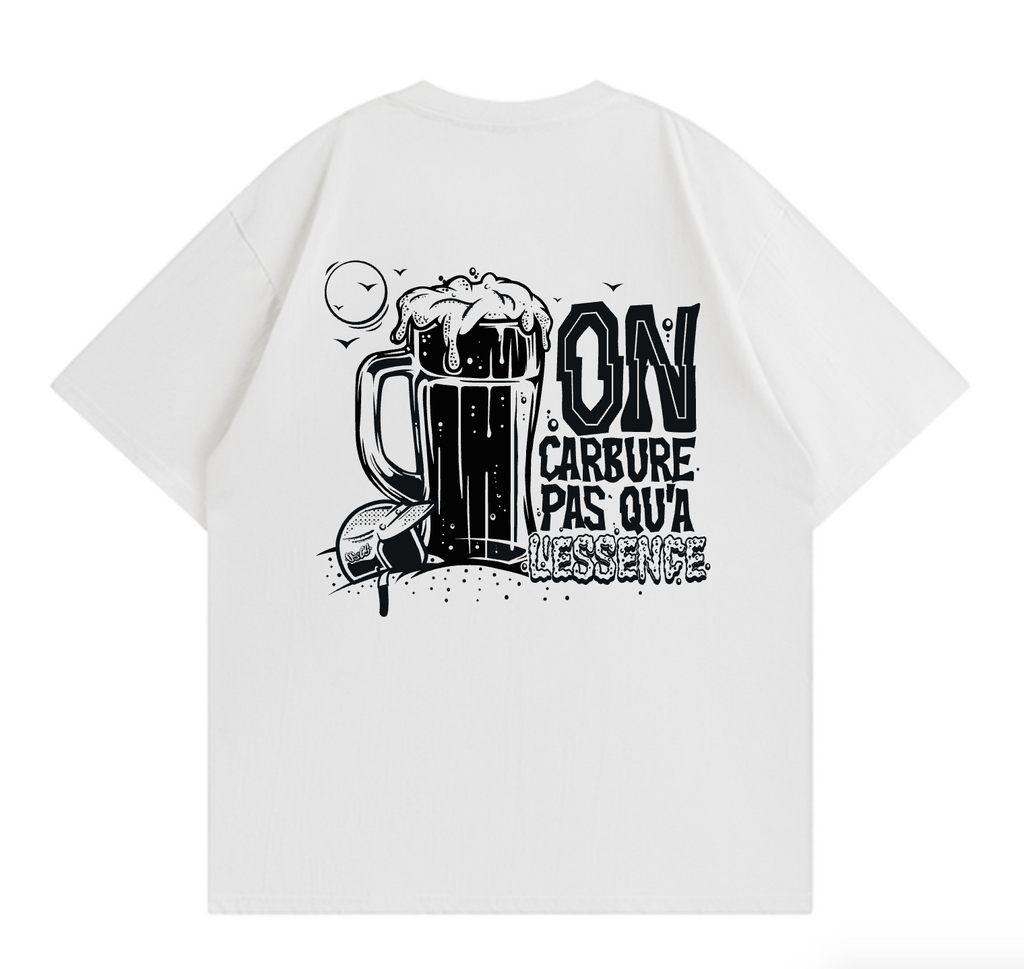 T-Shir OSGS – "On carbure pas qu'à l'essence" 🍺⛽    Blanc