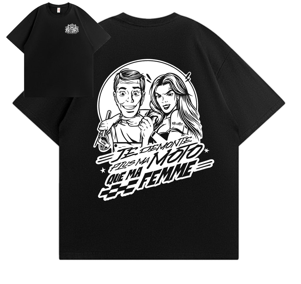 T-Shirt OSGS – "Je démonte plus ma moto que ma femme" 🛠️🏍️    Noir